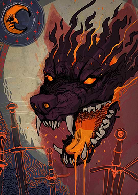 Fiery Wolf Head Illustration
