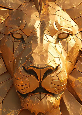 Golden Lion Head Sculpture Close-Up