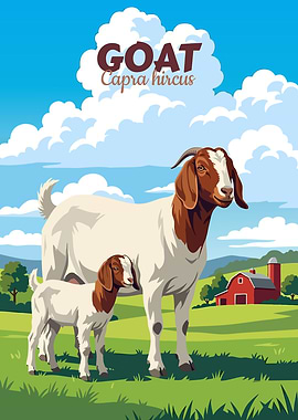 Goat and Kid on Farm