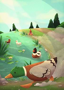 Ducks in a pond illustration