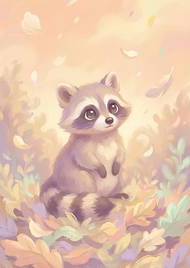 Cute Raccoon in Pastel Forest