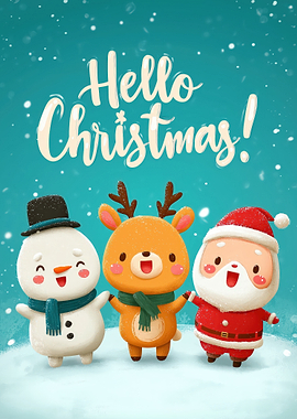 Hello Christmas Cute Cartoon Characters