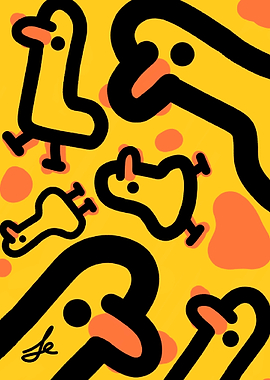 Cartoon Ducks on Yellow Background