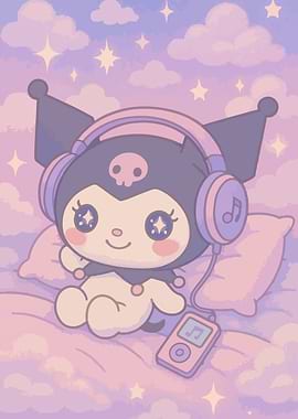Kuromi Listening to Music in Clouds