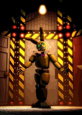 Springtrap in a dimly lit room