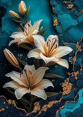 Teal Gold Lilies Flower