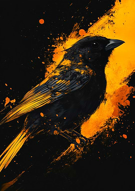 Black Bird with Orange Splatter