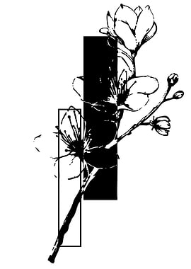 Floral Branch with Geometric Shapes