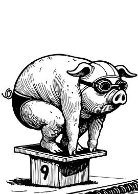 Pig Swimmer on Starting Block