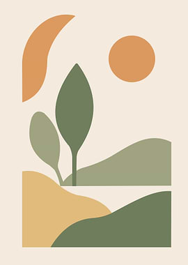 Abstract Landscape with Trees and Sun