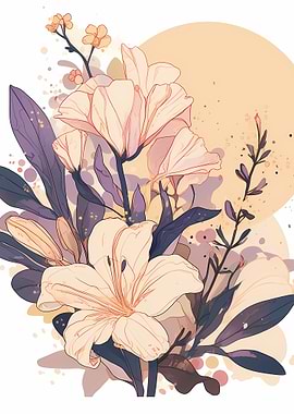 Floral Arrangement with Lilies and Leaves