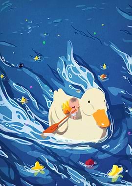 Baby sailing in a duck boat