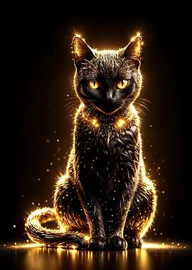 Golden Sparkle Black Cat Portrait