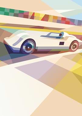 Abstract White Race Car Illustration