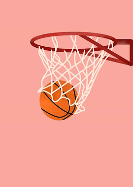 Basketball Hoop on Pink Background, minimalist basketball