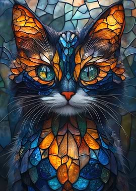 Stained Glass Cat Portrait