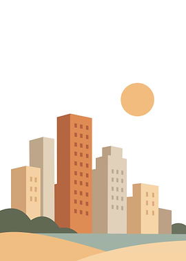 Minimalist Cityscape with Sun