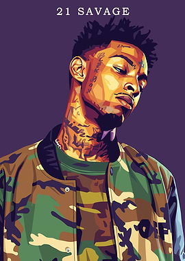 21 Savage Portrait with Camouflage Jacket