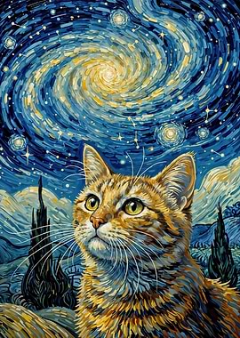 Cat in Starry Night Style