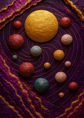 Planets on Purple and Gold Swirl