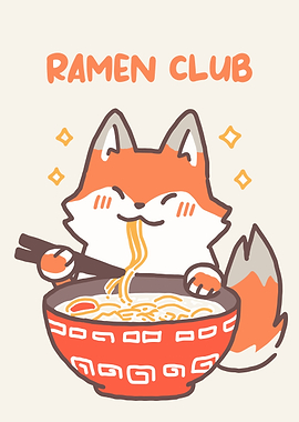 Ramen Club Fox Cartoon Illustration