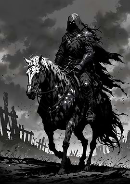 Dark Rider on Horseback
