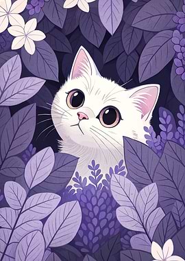 White Cat in Purple Foliage