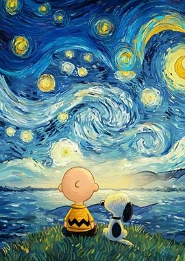 Charlie Brown and Snoopy Starry Night