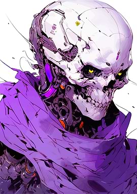Cyberpunk Skeleton with Purple Shawl