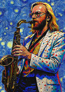 Saxophone Player in Starry Night Style