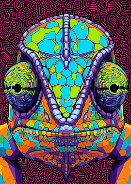 Colorful Chameleon Portrait with Geometric Background