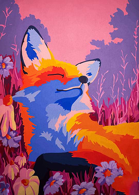 Fox in a field of flowers
