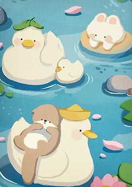 Cute Animals Floating on Water