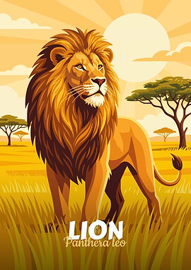 Lion in Savannah Digital Art