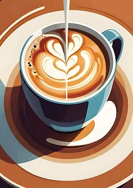 Latte art in a blue cup