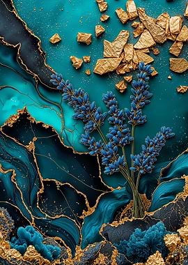 Teal Gold Lavender Flower