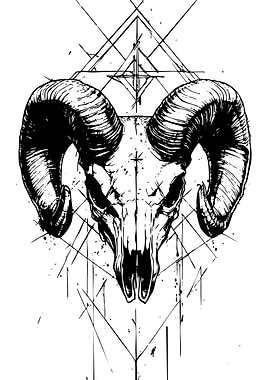 Ram Skull with Geometric Design
