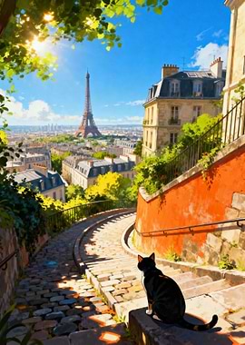 Parisian View with Cat