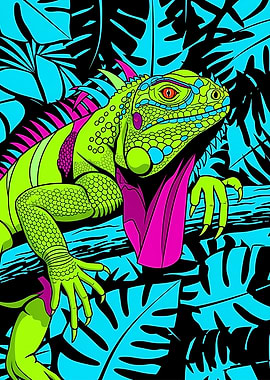 Vibrant Iguana in Tropical Setting