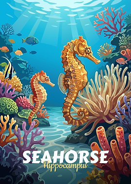 Seahorse underwater scene illustration