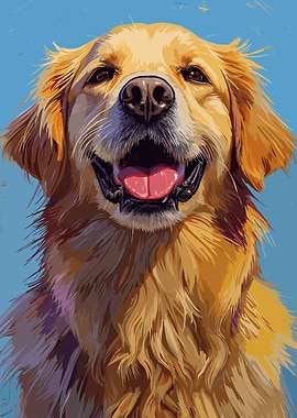 Happy Golden Retriever Painting Art