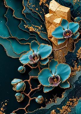 Teal Gold Orchids Flower