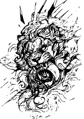 Abstract Lion Head Ink Drawing