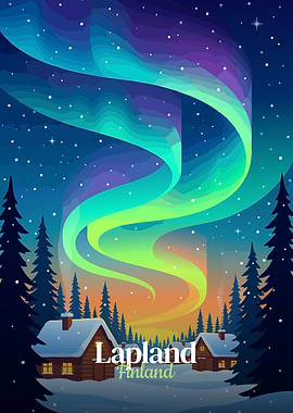Lapland Finland Aurora Borealis Winter Scene