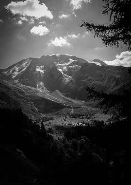 Monochrome Mountain Valley Landscape