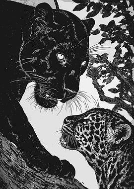 Black Panther and Jaguar Illustration