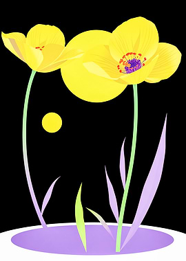 Yellow Flowers with Black Background