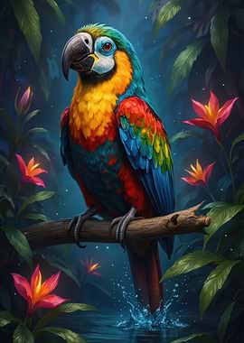 Colorful Parrot in Tropical Setting