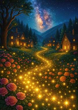 Enchanted Village Under Starry Night