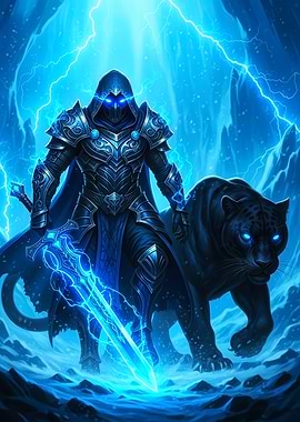 Armored Warrior with Panther in Storm